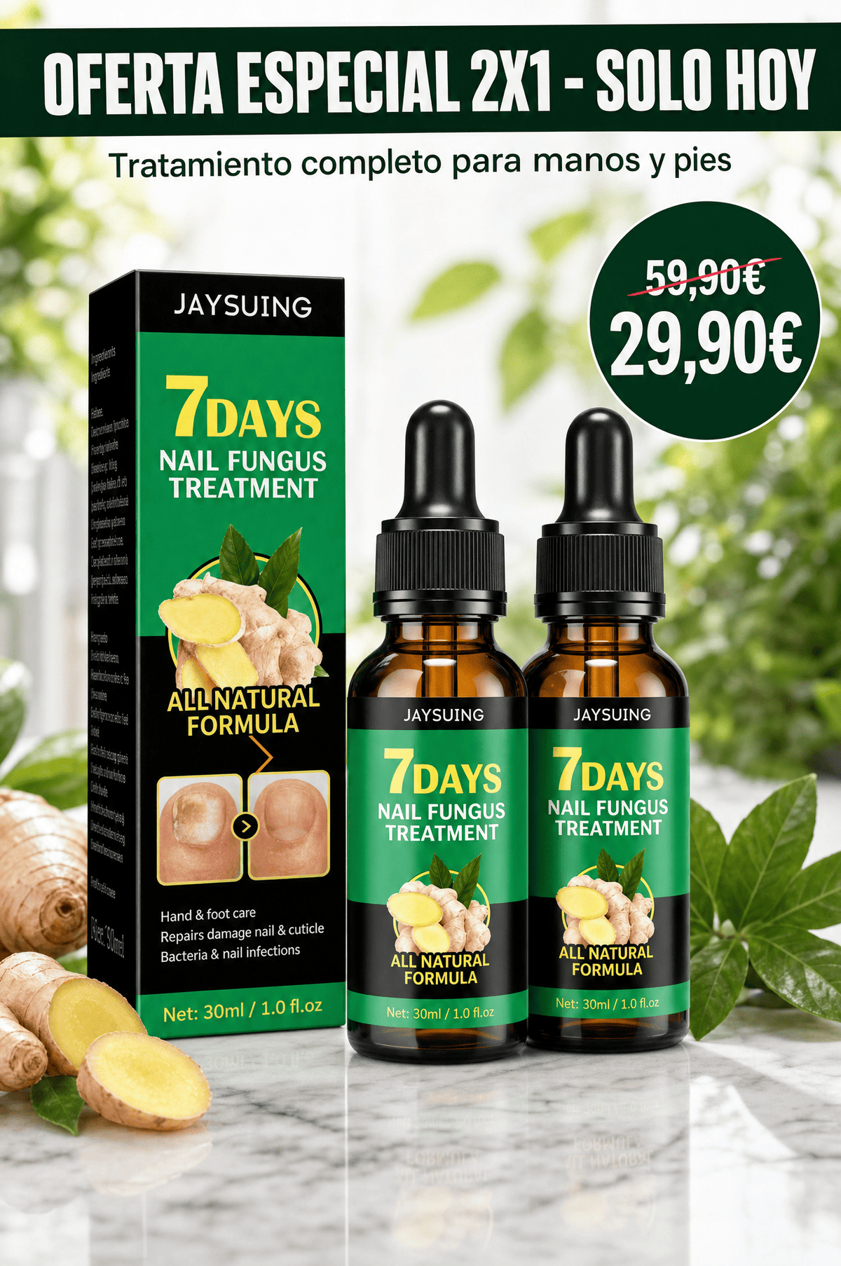 JaySuing™ — Aceite de Uñas Tea Tree + Jengibre (Pack 2)