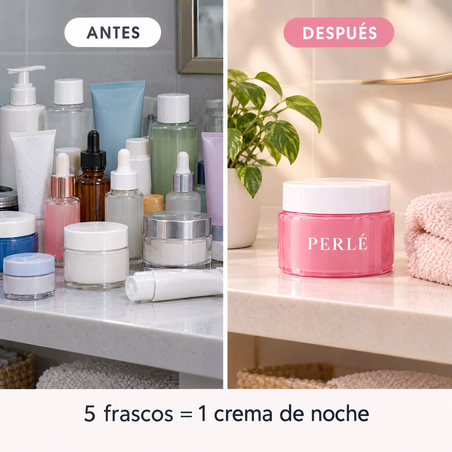 Antes: cinco frascos. Después: una sola crema Perlé